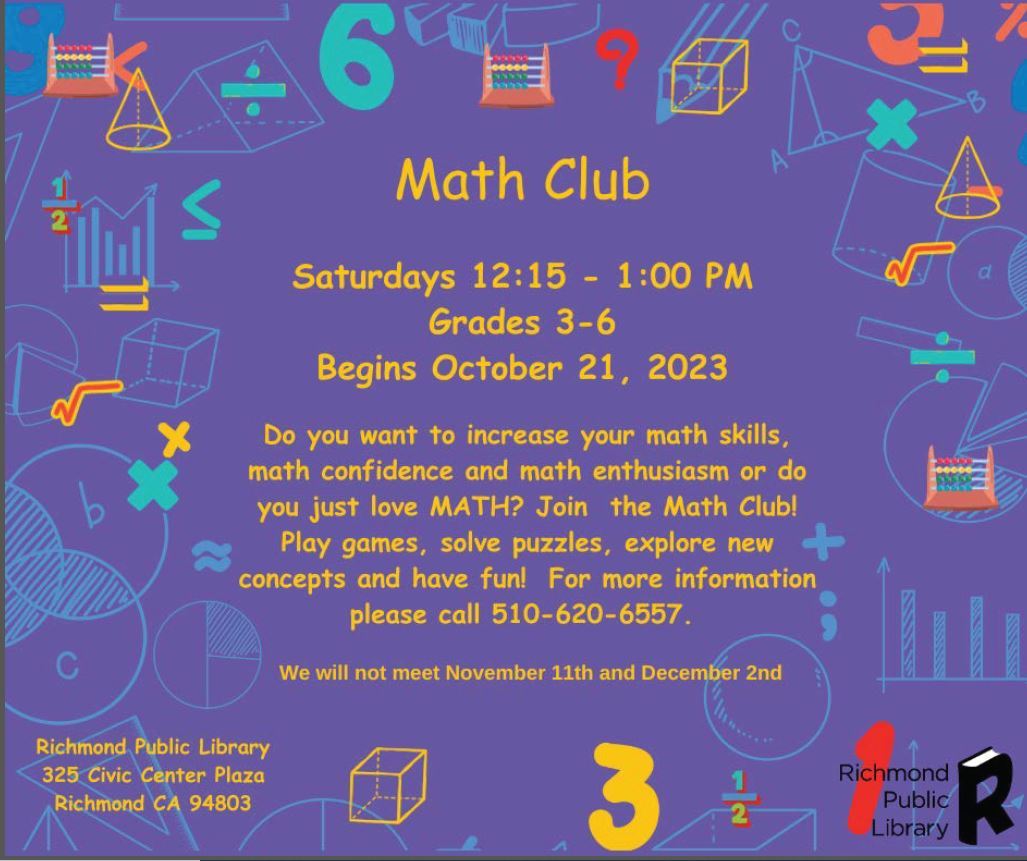 Marina Bay Beacon Event Math Club at Richmond Library October 2023