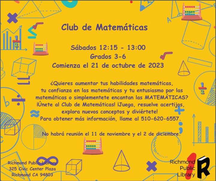 Marina Bay Beacon Event Math Club at Richmond Library October 2023