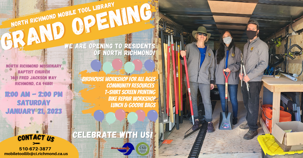 Marina Bay Beacon Event North Richmond Mobile Tool Library Announces Grand Opening January 2023